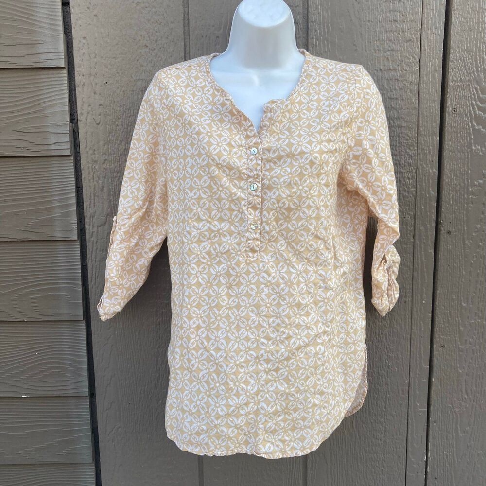 Hester & orchard 60% linen 40% cotton beige summer 3/4 sleeve cool beige small